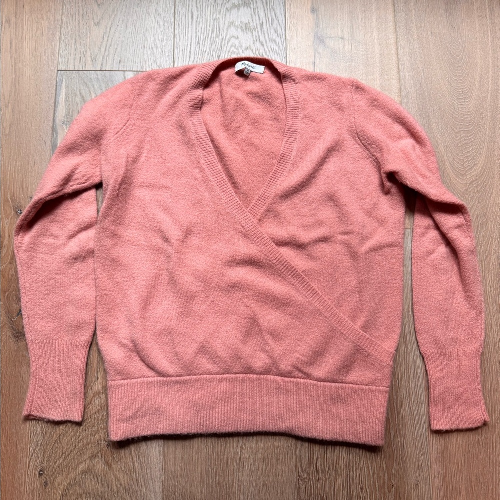 Madewell Wrap Front Pullover Sweater in Coral/Dusty Pink